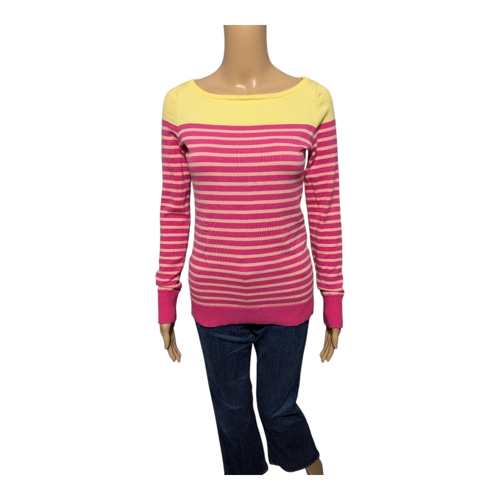 Lilly Pulitzer Maria Yellow and Pink Striped Boat Neck Sweater S